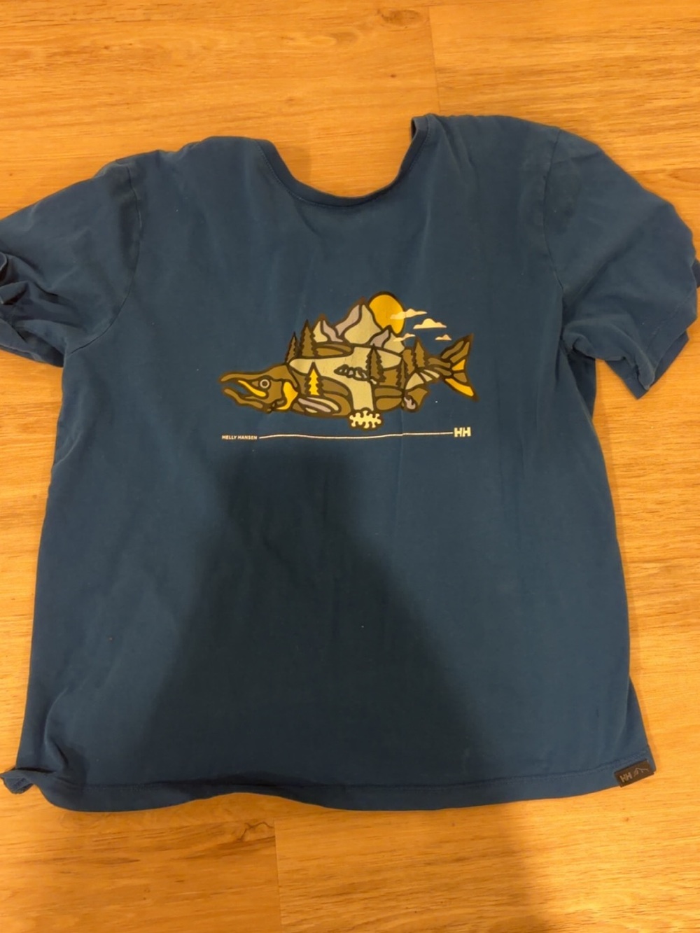 Helly Hansen Blue Short Sleeve Tee with Fish Landscape Graphic